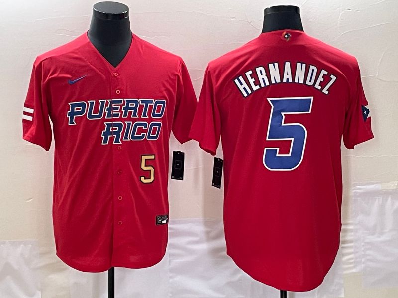 Men 2023 World Cub Puerto Rico #5 Hernandez Red Nike MLB Jersey3->more jerseys->MLB Jersey